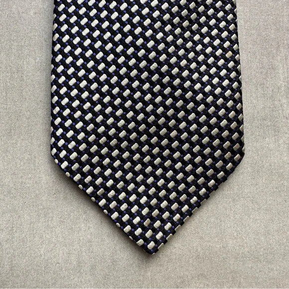 Robert Talbott Dark “Best of Class” Woven Silk Blue and Cream Patterned Tie